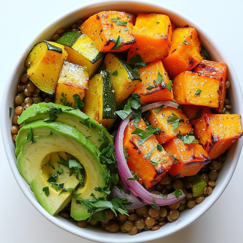 Hearty Nutritious Meals Roasted Veggie and Lentil Bowl