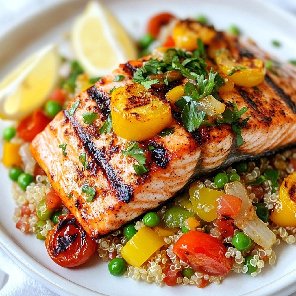 Smoky Clean Eating Grilled Salmon with Quinoa Pilaf